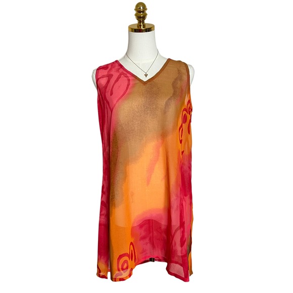 More by Lata Tops - More by Lata Womens Small Abstract Print Sleeveless V-Neck Tunic Top Pink